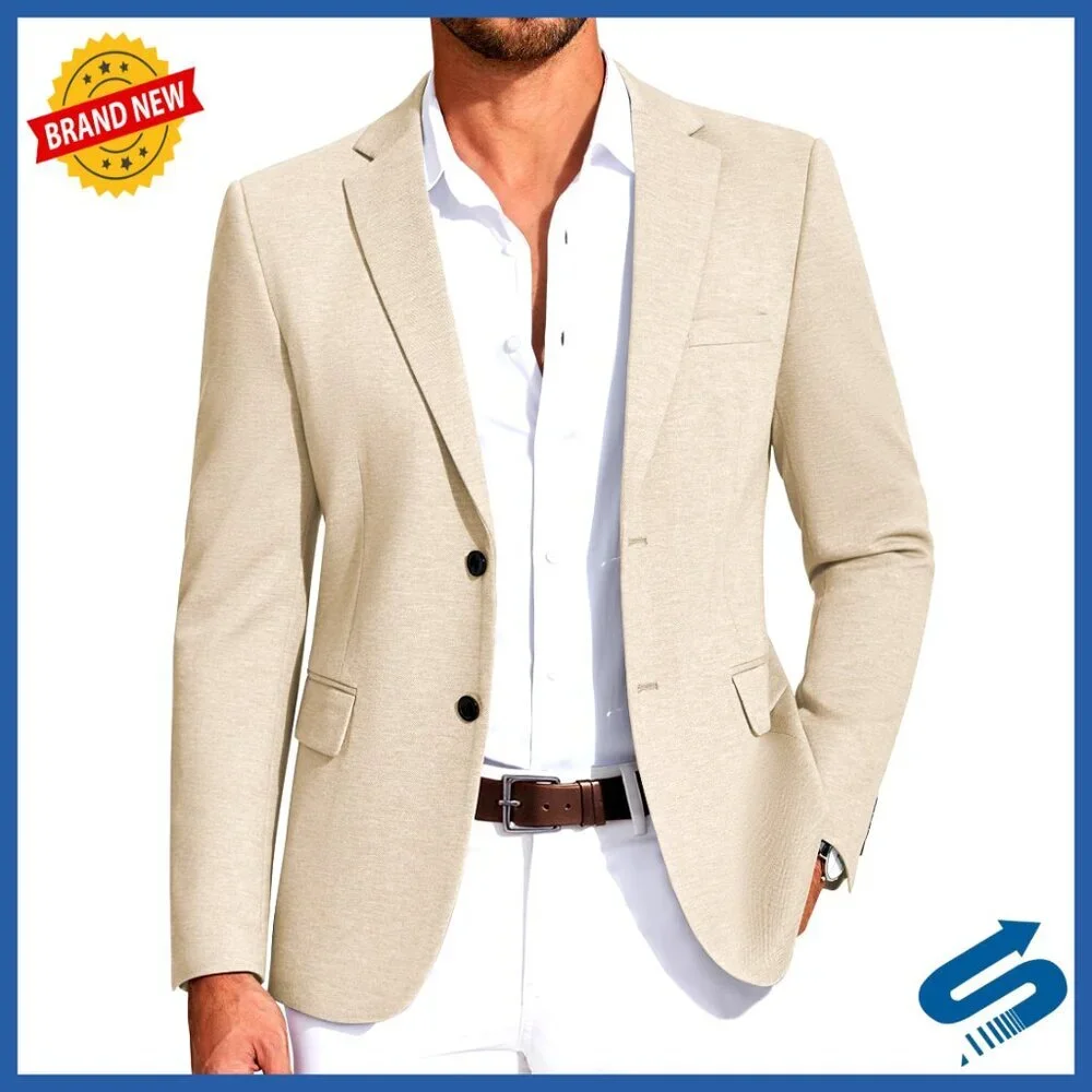 Men's Lightweight Knit Blazer Sport Coat Two Button Casual Stretch Fabric